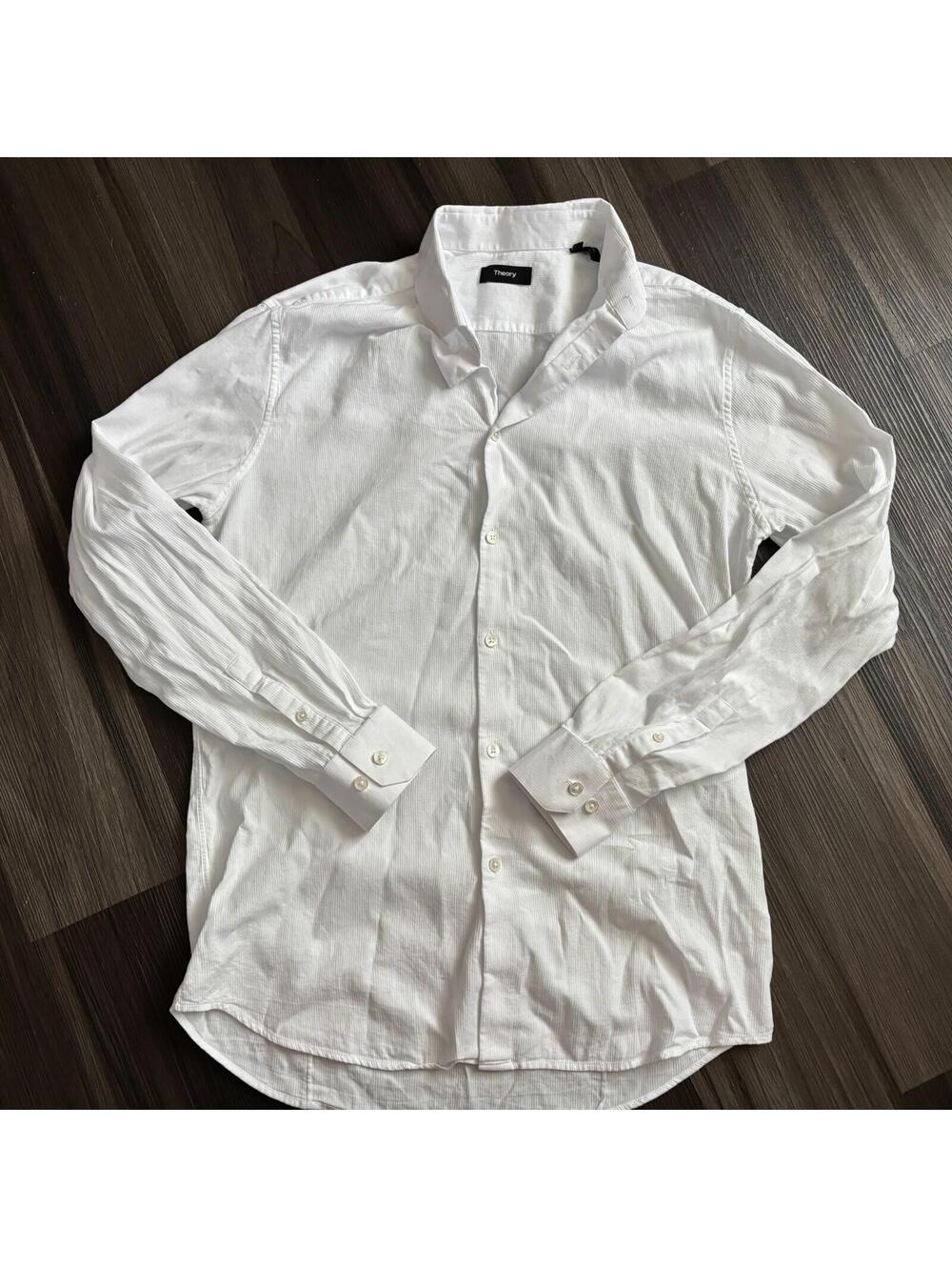 Theory Men's Button Down Dress Shirt Size 16 R 16R Long Sleeve White